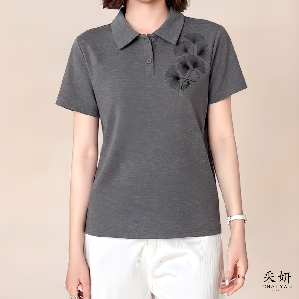 水鑽銀杏花POLO短袖上衣