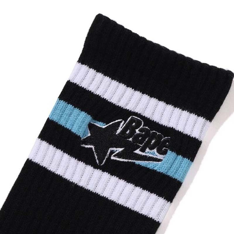 BAPE STA SOCKS 流星刺繡襪子 長襪 黑色 1K70184005-BK [台灣現貨]
