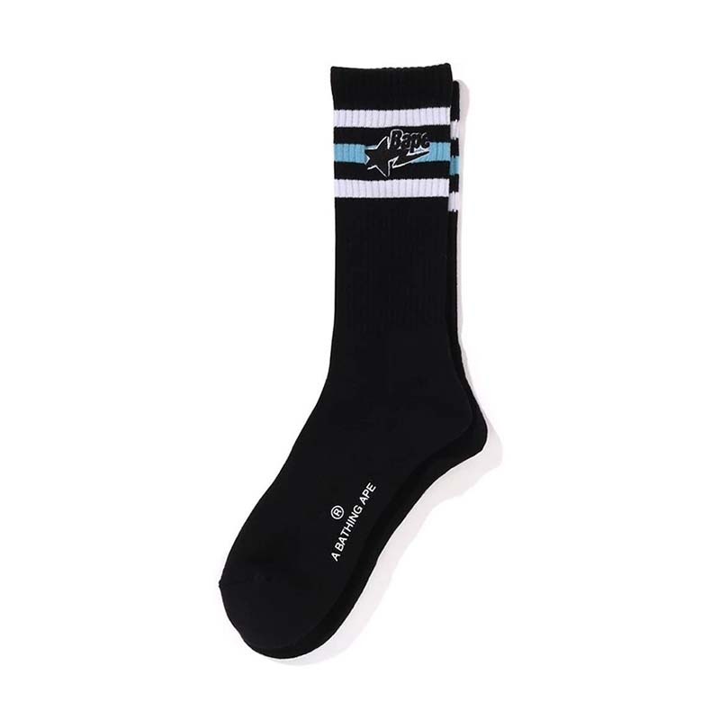 BAPE STA SOCKS 流星刺繡襪子 長襪 黑色 1K70184005-BK [台灣現貨]