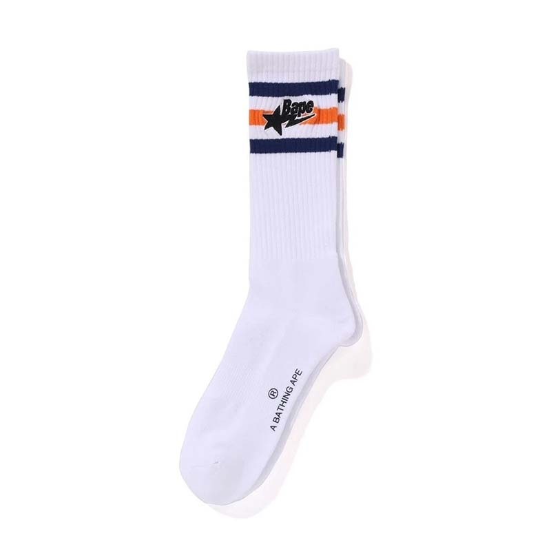 BAPE STA SOCKS 流星刺繡襪子 長襪 白色 1K70184005-WE [台灣現貨]