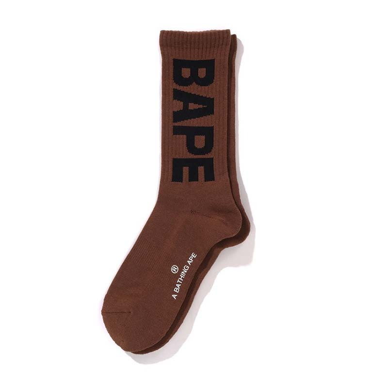 BAPE SOCKS 字體 長襪 襪子 棕色 1K70184006-BN [台灣現貨]