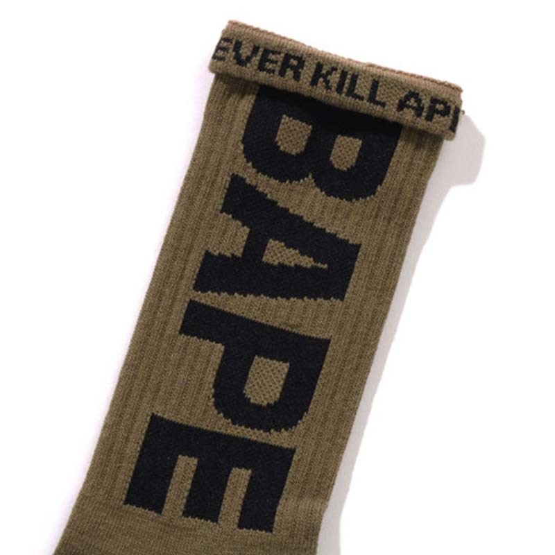 BAPE SOCKS 字體 長襪 襪子 軍綠色 1K70184006-OB [台灣現貨]
