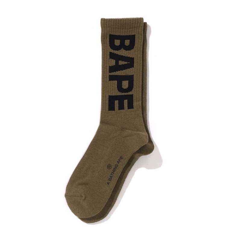 BAPE SOCKS 字體 長襪 襪子 軍綠色 1K70184006-OB [台灣現貨]