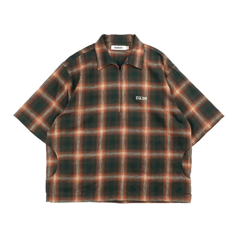 idealism Check Zip Polo 格紋 半拉鍊 休閒 短袖 綠色 ID-44 [台灣現貨]