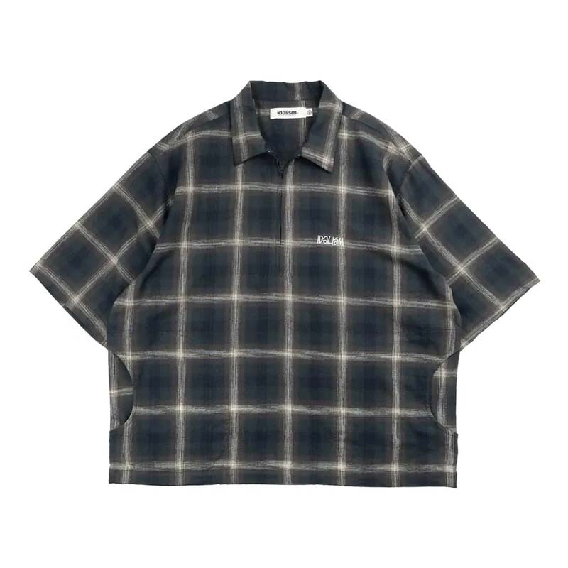 idealism Check Zip Polo 格紋 半拉鍊 休閒 短袖 藍色 ID-45 [台灣現貨]