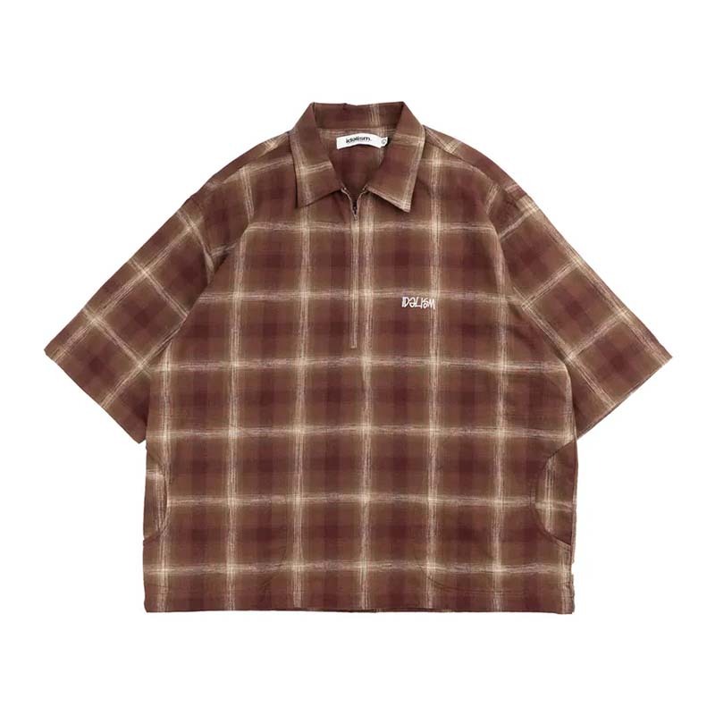 idealism Check Zip Polo 格紋 半拉鍊 休閒 短袖 紅色 ID-46 [台灣現貨]