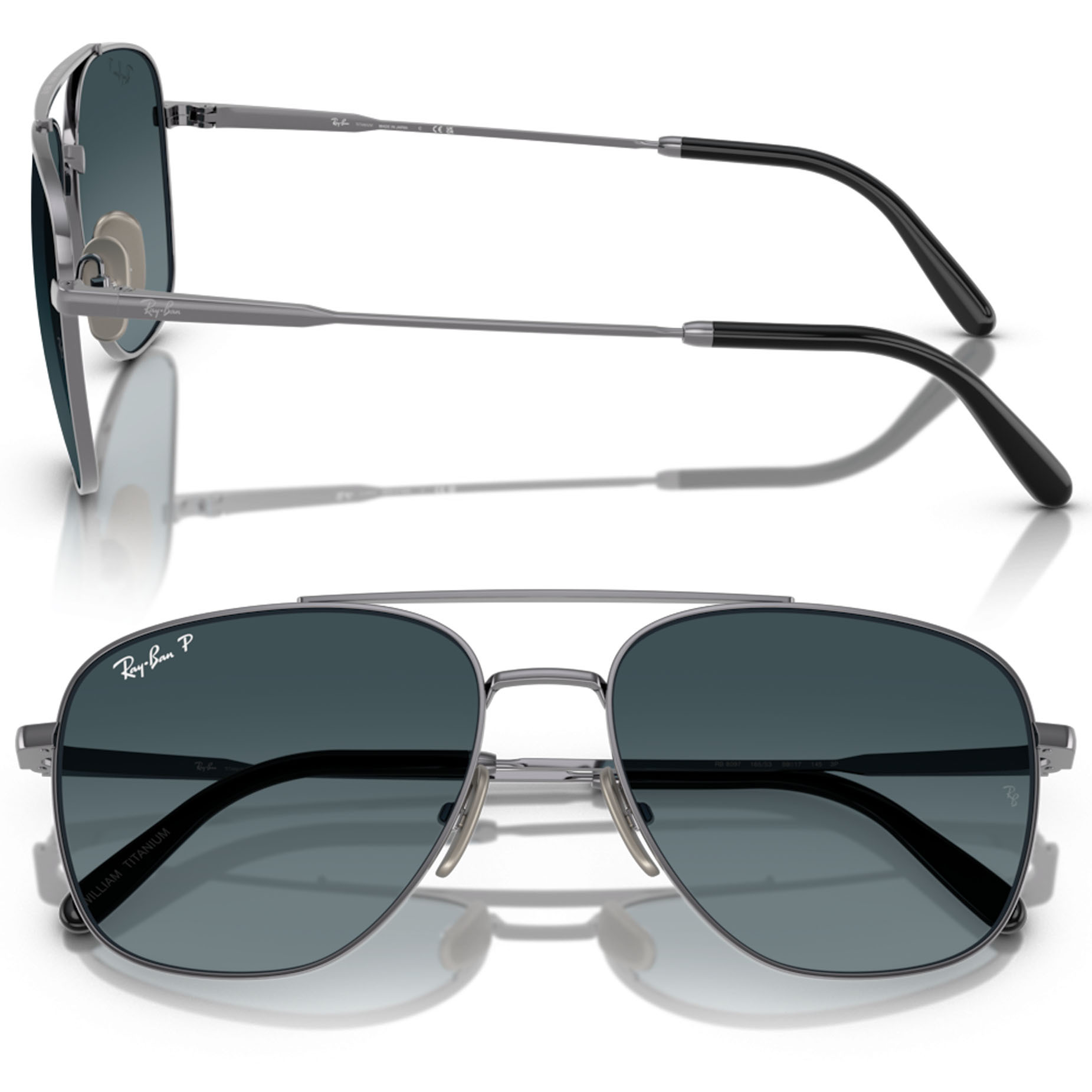 【RayBan】RB8097 165/S3-59mm 飛行員偏光太陽眼鏡#日本製純鈦系列♣ (槍管灰色|藍色漸變偏光)