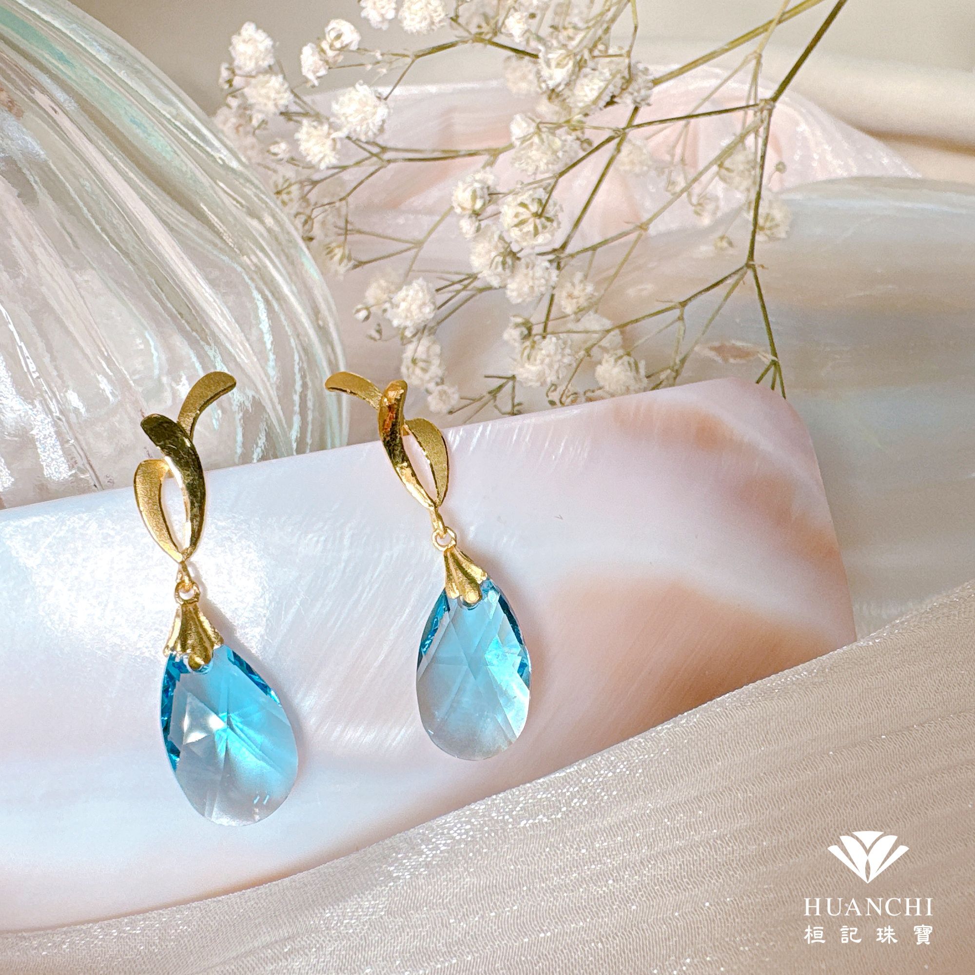 24k Gold - Blue Teardrop Gold Earrings