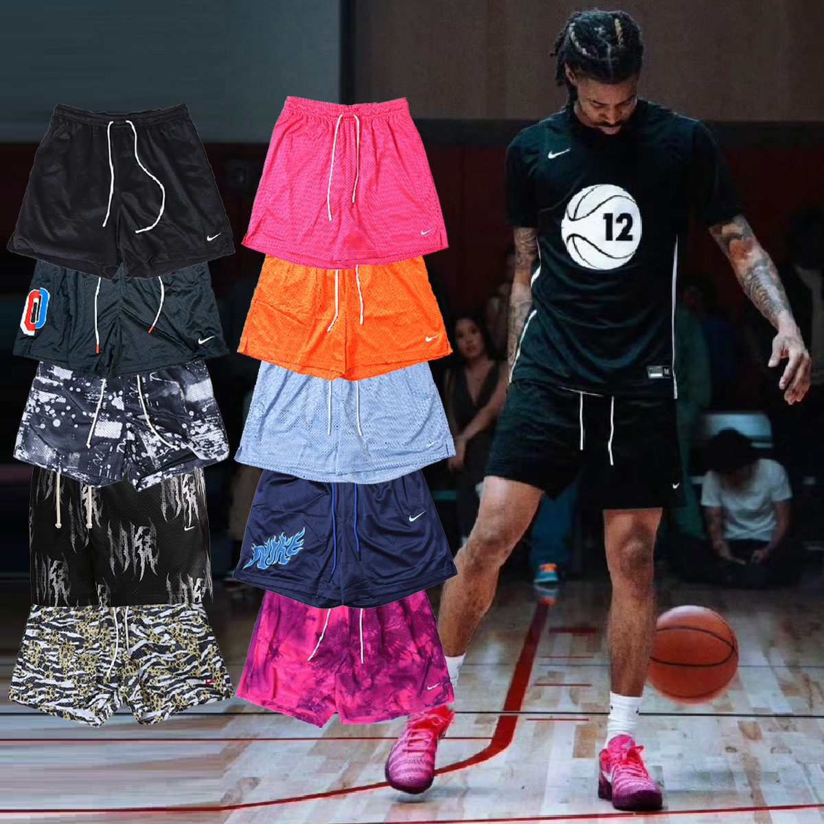 [特價售出無退換] 男款 NIKE AS M NK DF 5IN MESH SHORT 黑爪紋 藍色火焰 0號球褲 膝上褲 動物紋 黑白米 深藍 紫粉 黑 藍  JA Morant同款 網眼 籃球 短褲【IQ7160/IW1203/HV1881/IF2111/HV6934/IH9270/IF2574】ABshorts FLARE JA S.T.