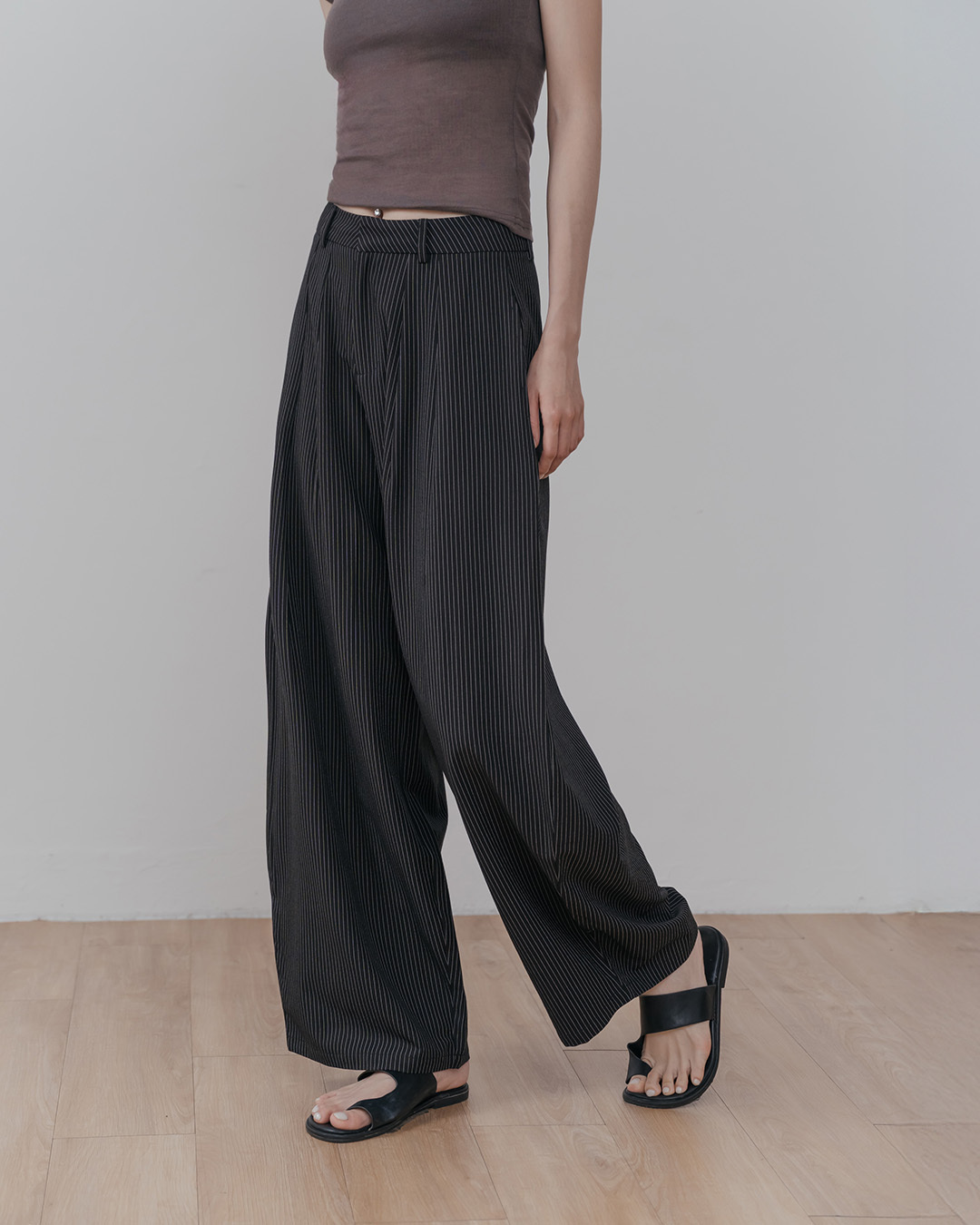 Striped pleated cocoon-shaped suit trousers - Black S/M/L【04030534】in stock+pre-order