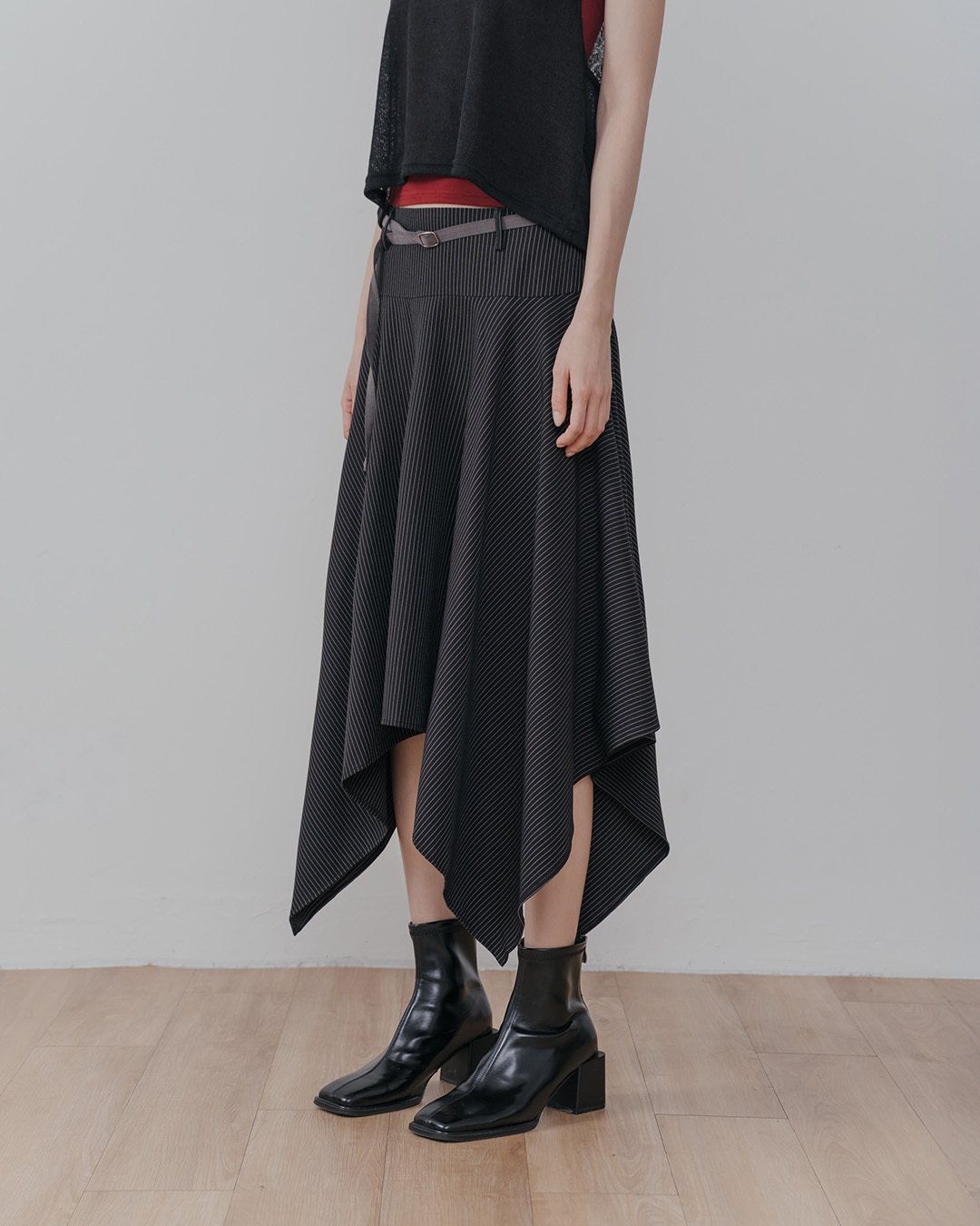 Striped irregular hem five-quarter suit skirt S/M/L【03021774】in stock+pre-order