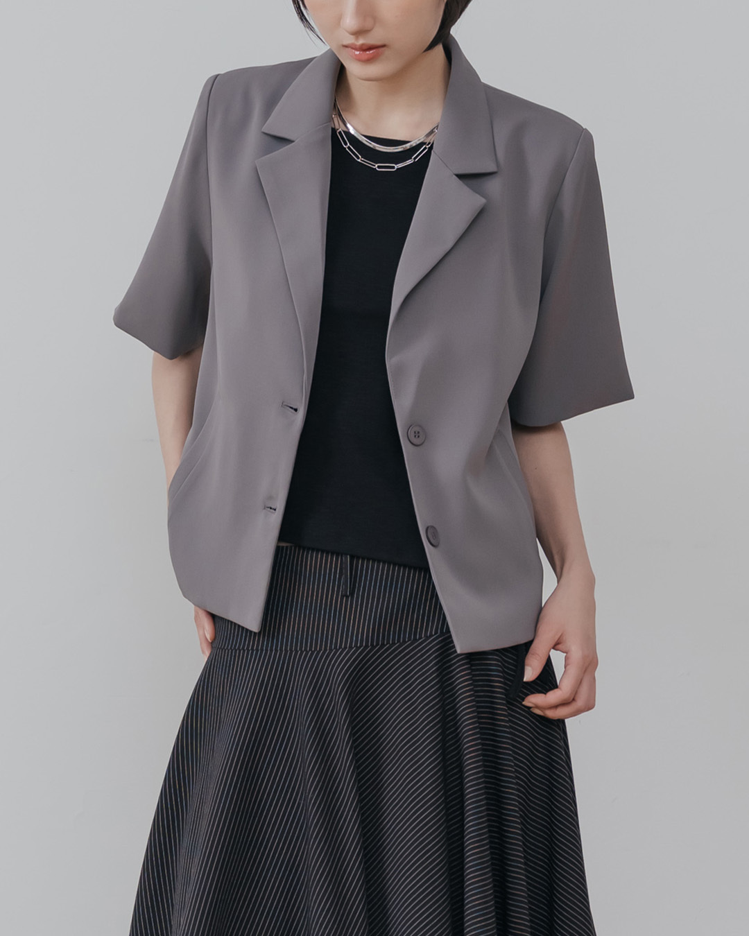 Simple plain short suit jacket - gray【02030587】in stock+pre-order