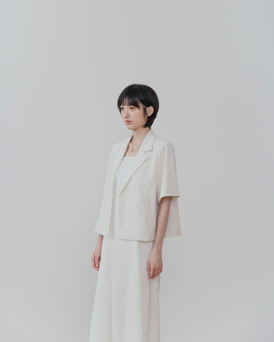 Simple plain short suit jacket - off-white【02030586】in stock+pre-order