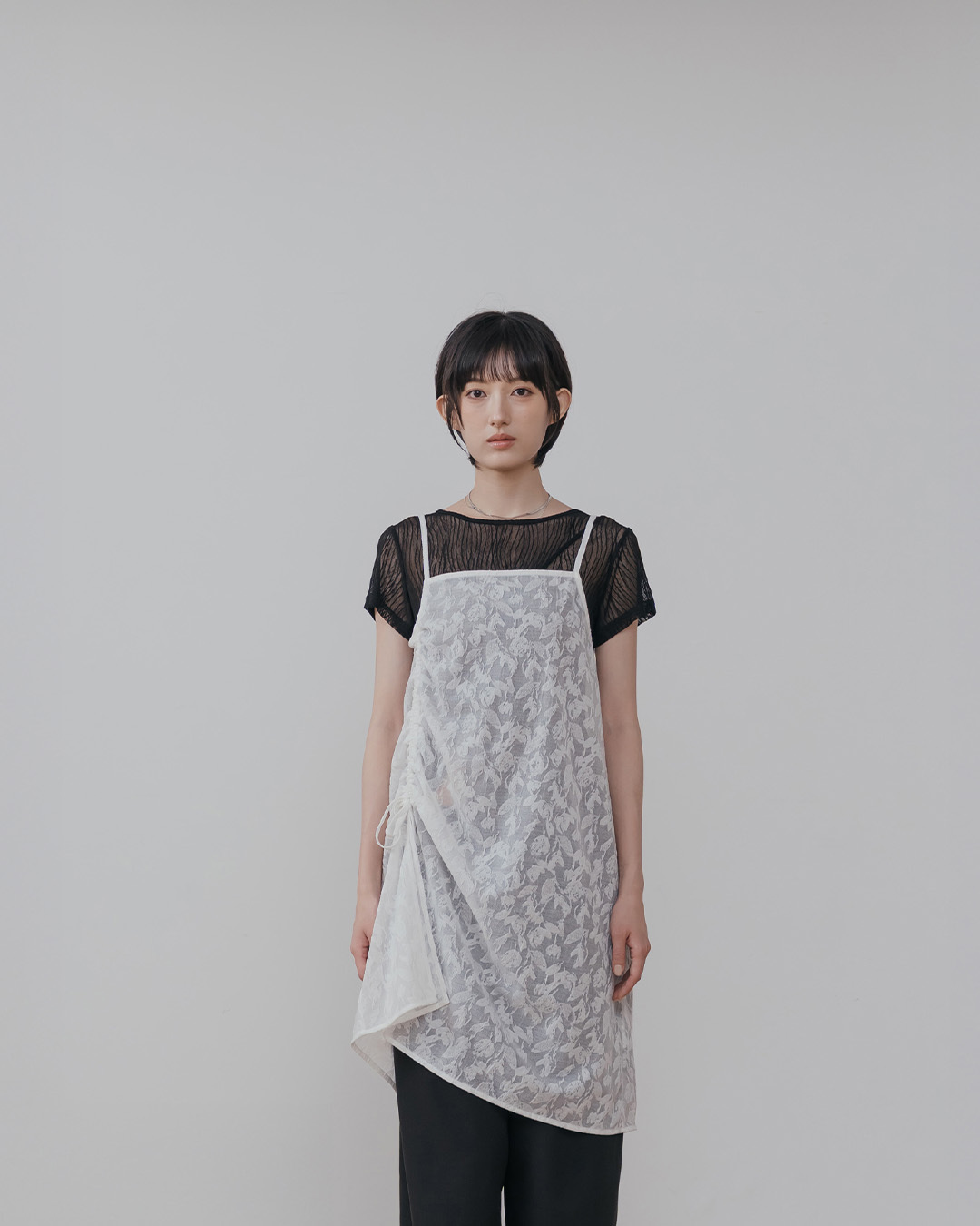 Textured Jacquard Side-Tie Ruffled Thin Shoulder Cover-Up Vest - White【01099702】in stock+pre-order