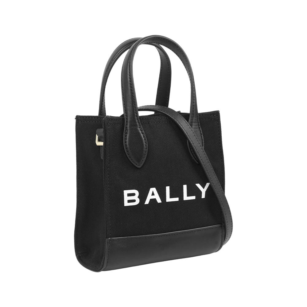 【Bally】Bar XS 帆布及皮革迷你二用托特包(黑色)