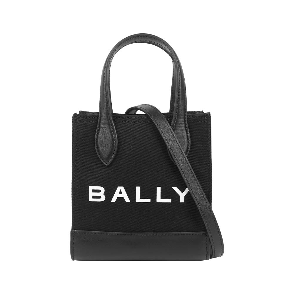 【Bally】Bar XS 帆布及皮革迷你二用托特包(黑色)