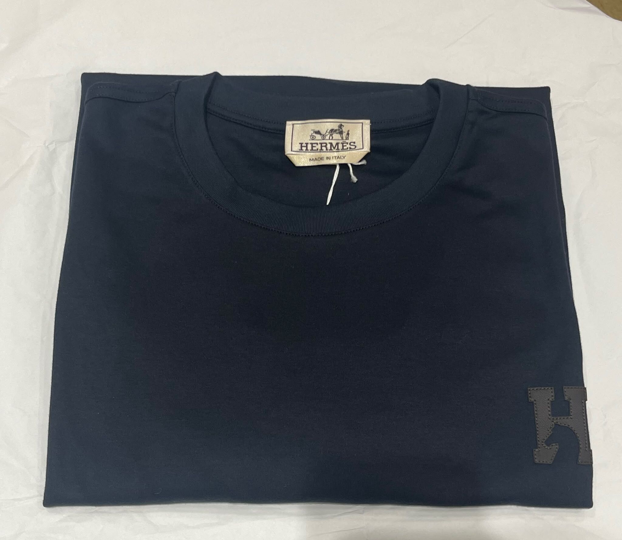 H'Cheval" t-shirt with leather detail 01 marine （可預訂size）