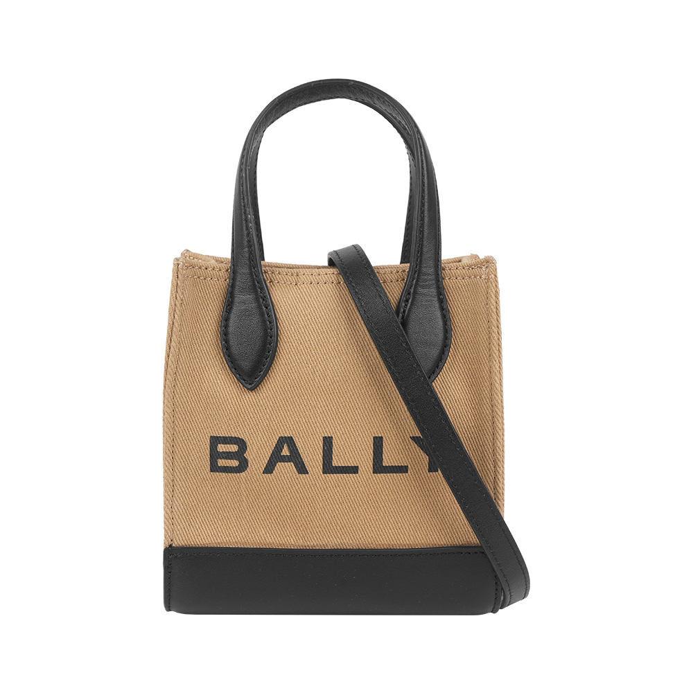 【Bally】Bar XS 帆布及皮革迷你二用托特包(沙色)
