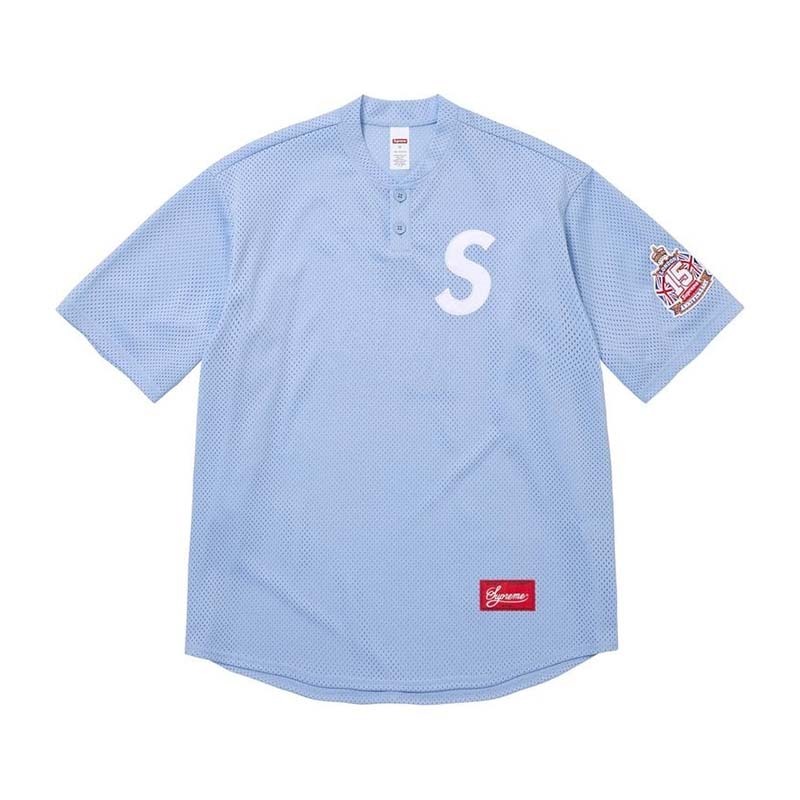 Supreme Shop S Logo Baseball Henley 棒球亨利衫 網眼短袖 藍色 SS26KN82-LE [台灣現貨]