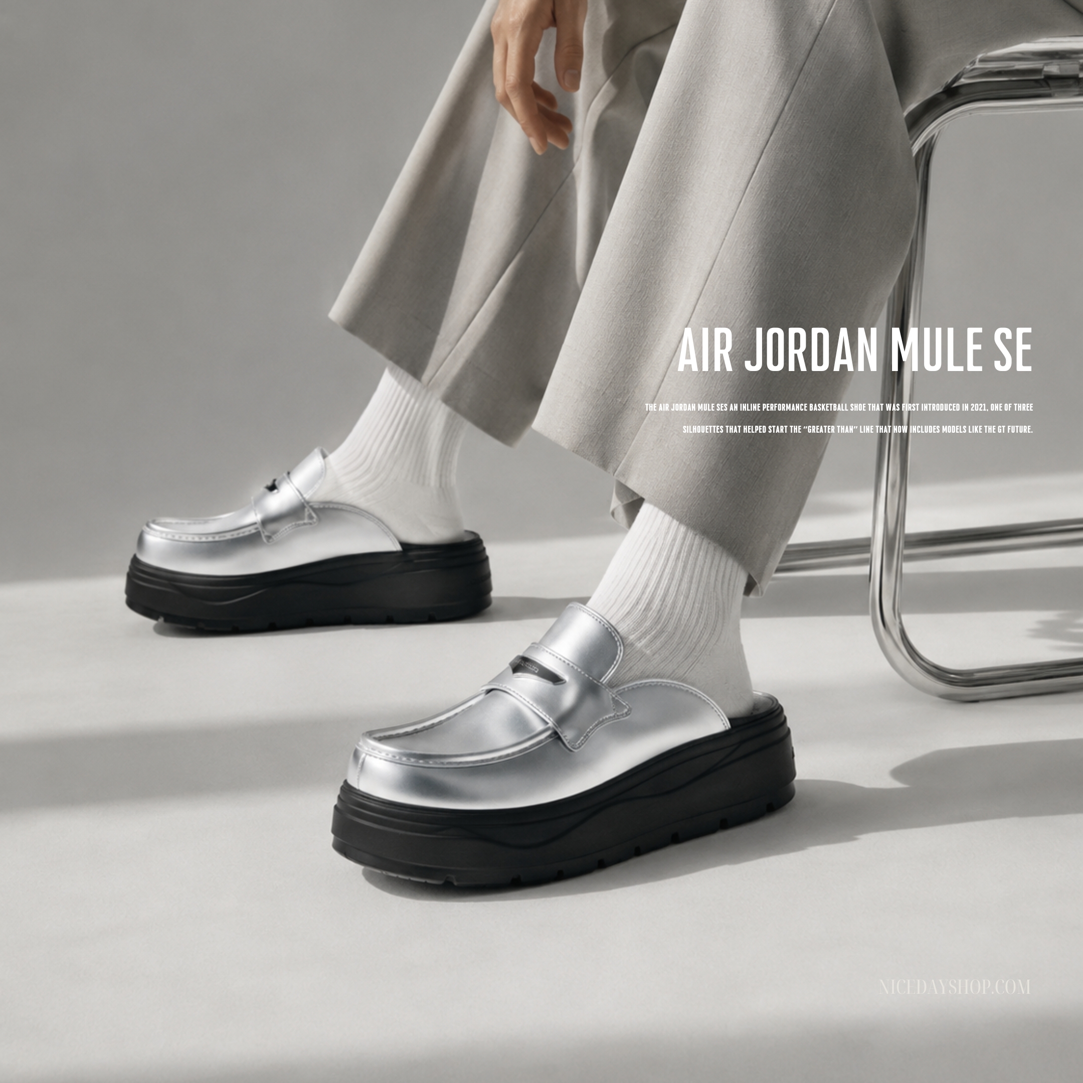NICEDAY 現貨 Air Jordan Mule SE 銀 銀黑 液態銀 厚底 樂福 休閒鞋 女鞋 IV5071-001