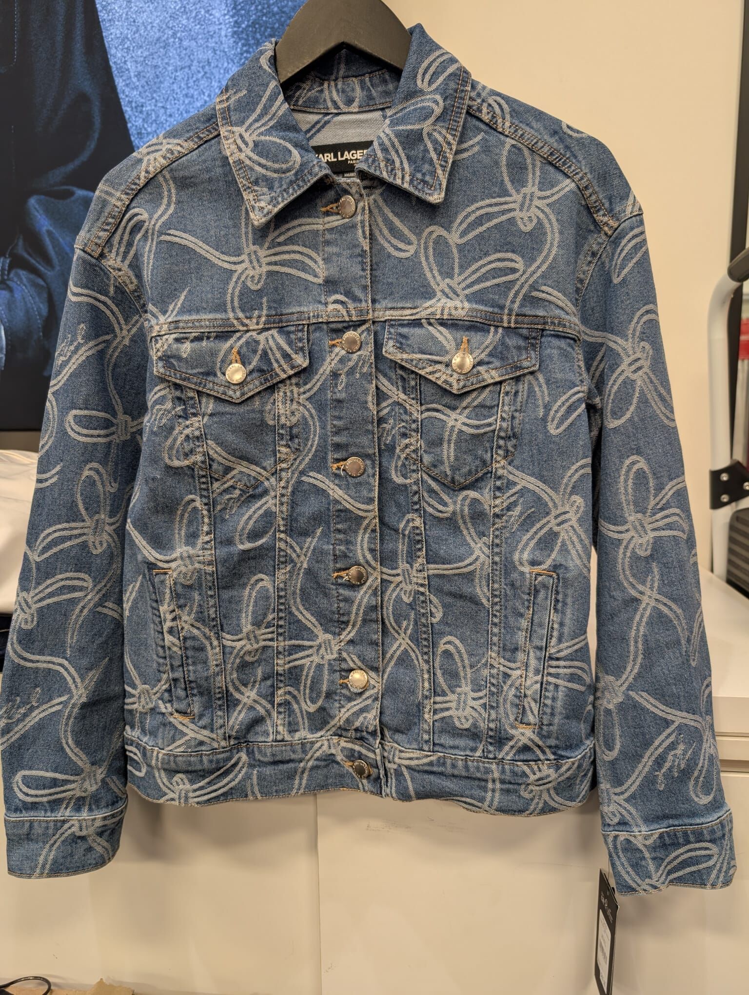 UK45 KL  蝴蝶結圖案 藍色牛仔外套 Bow Jacquard Denim Jacket