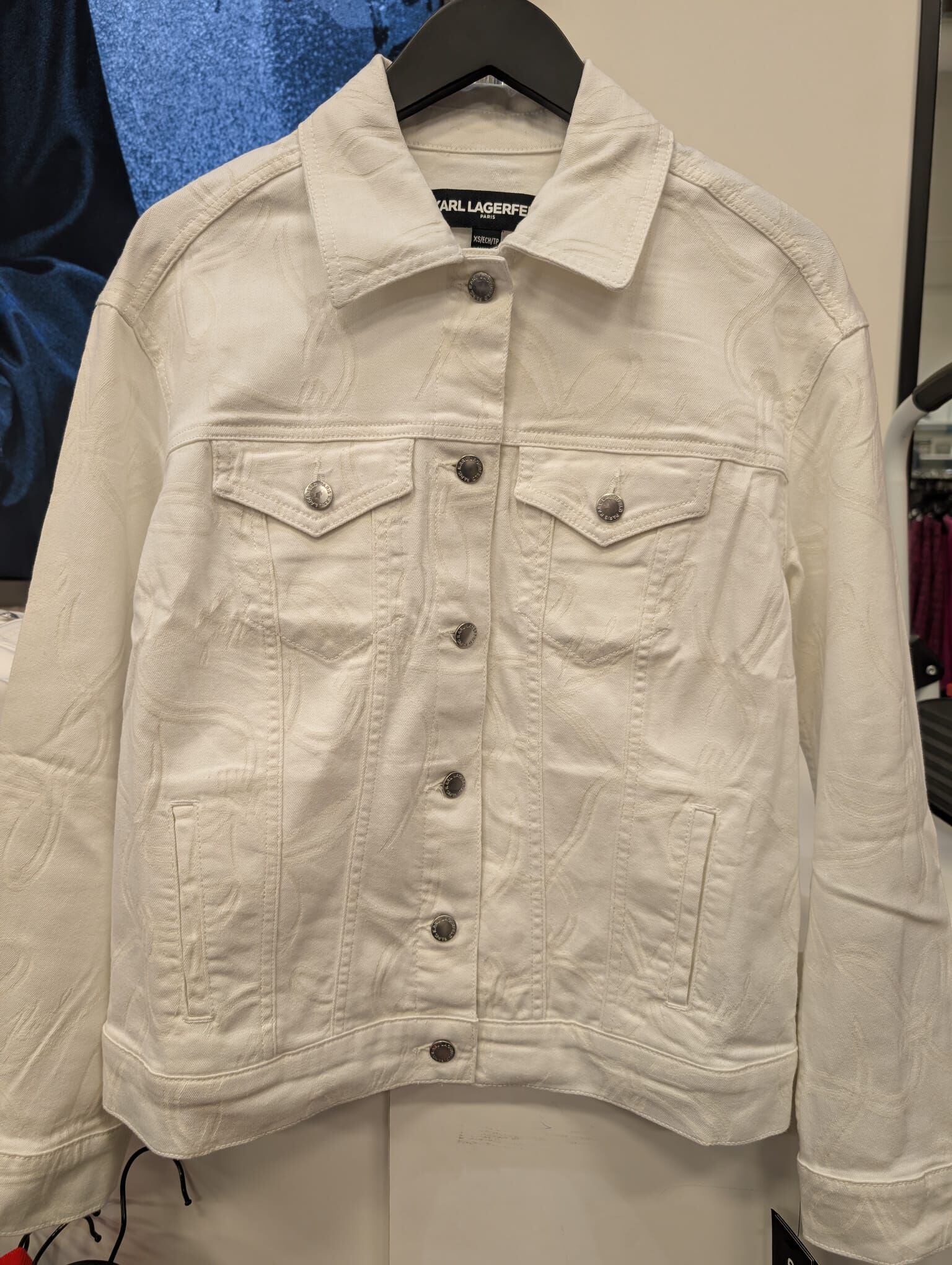 UK46 KL  蝴蝶結圖案 白色牛仔外套 Bow Jacquard Denim Jacket