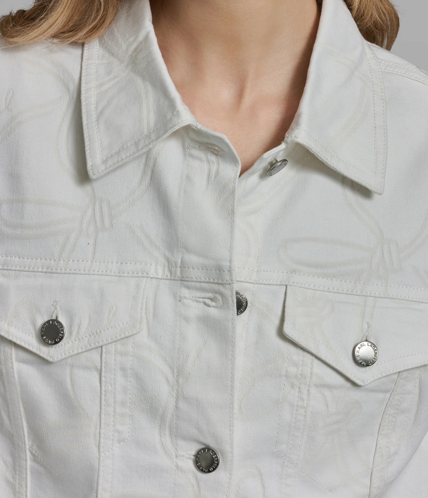 UK46 KL  蝴蝶結圖案 白色牛仔外套 Bow Jacquard Denim Jacket
