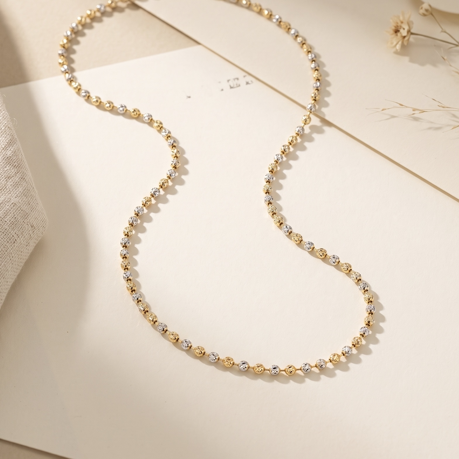 18K Gold 2-Colour Laser Ball Adjustable Necklace