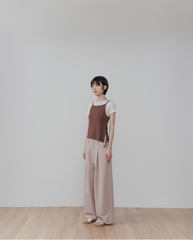 Side-slit strappy spaghetti strap tank top - coffee color【01099575】in stock+pre-order