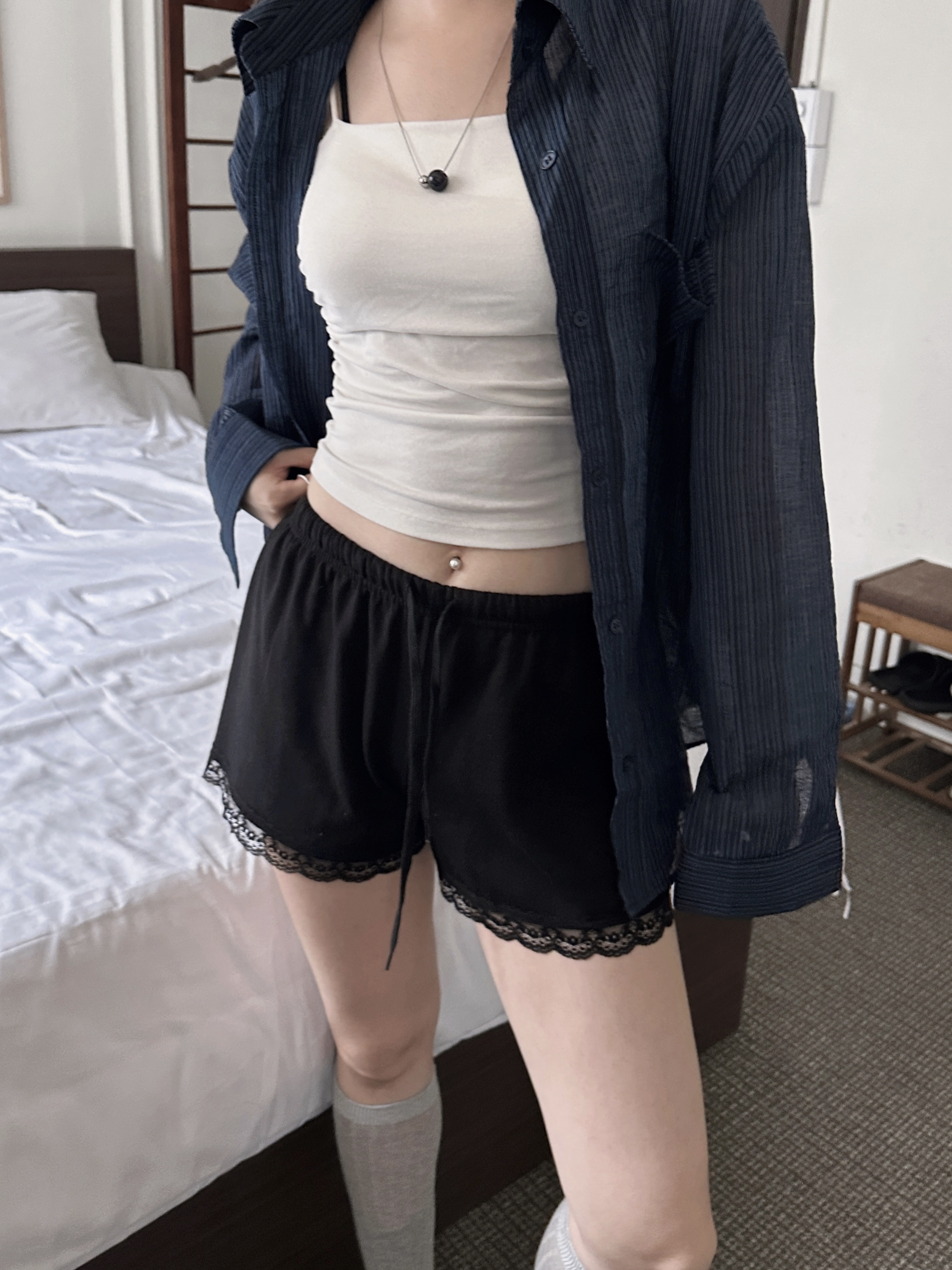 T27 超舒服居家蕾絲短褲 (黑)