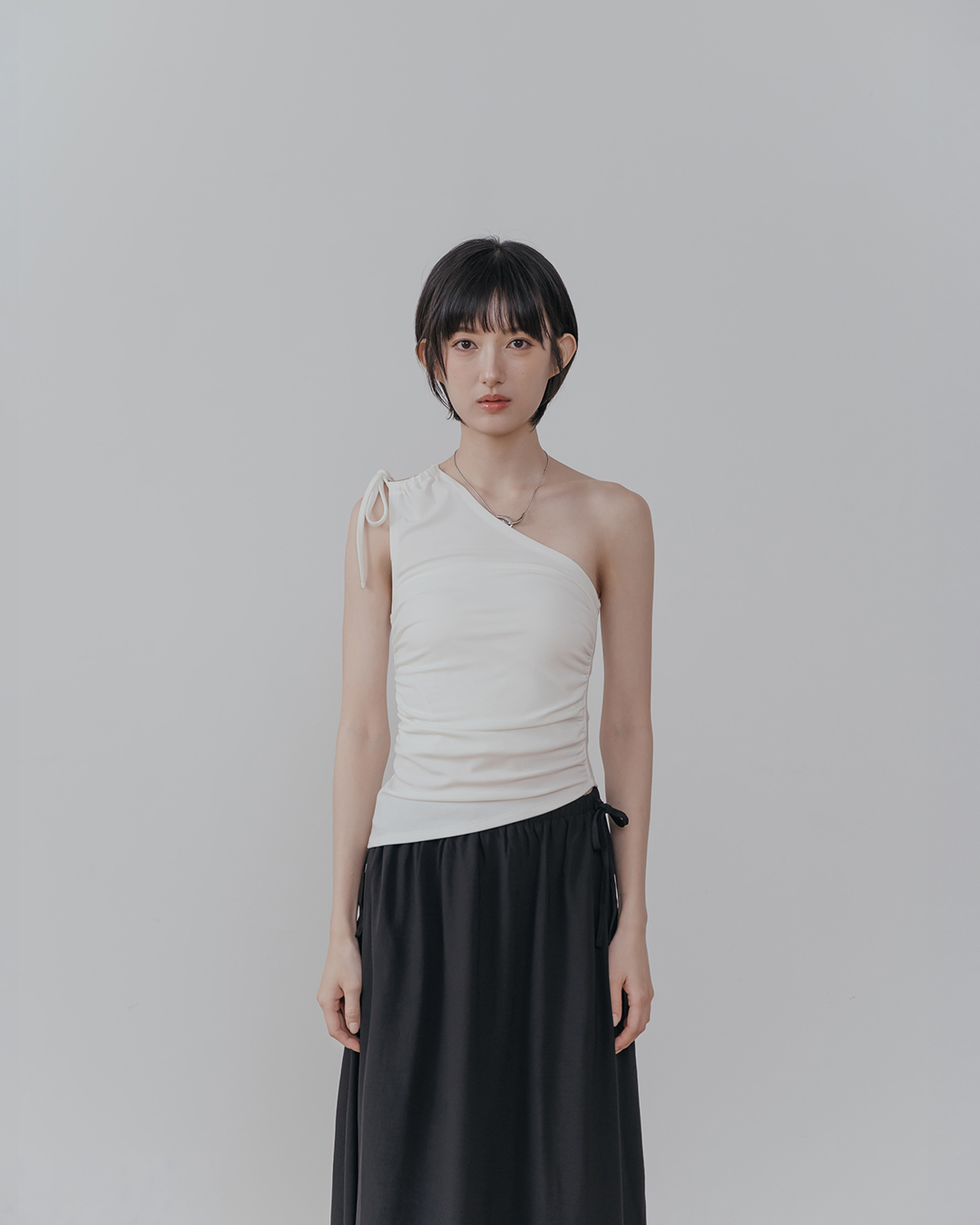 One-shoulder drawstring vest top - off-white【01099893】in stock+pre-order