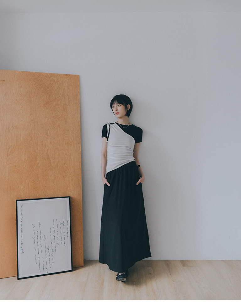 One-shoulder drawstring vest top - off-white【01099893】in stock+pre-order