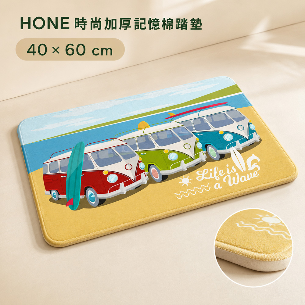 HONE時尚加厚記憶棉止滑踏墊(40x60cm)-海灘車