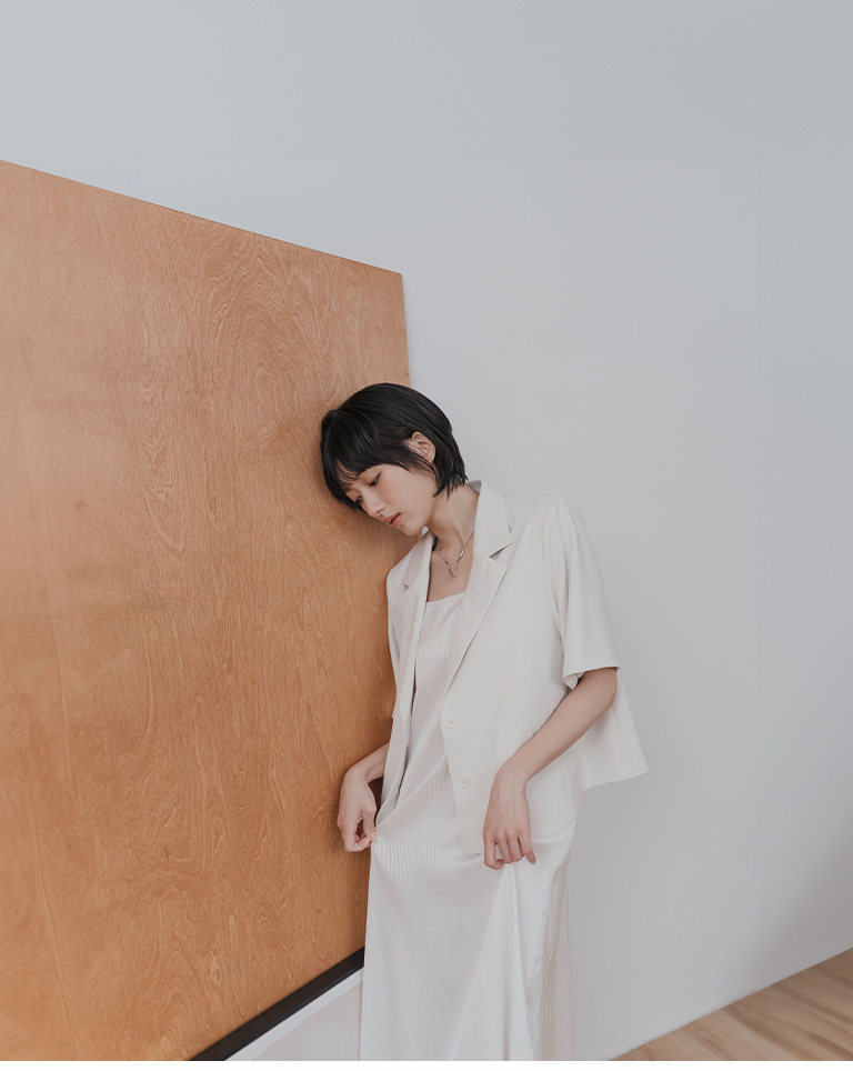 Simple plain short suit jacket - off-white【02030586】in stock+pre-order