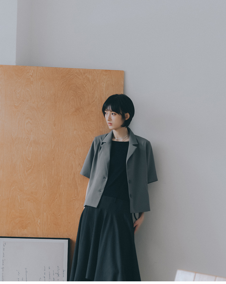 Simple plain short suit jacket - gray【02030587】in stock+pre-order