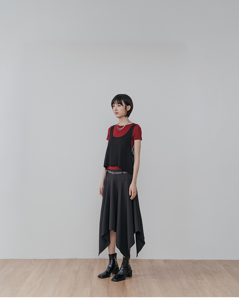 Striped irregular hem five-quarter suit skirt S/M/L【03021774】in stock+pre-order