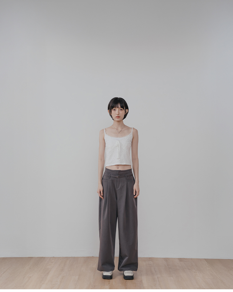 Simple low-rise wide-leg suit trousers with belt - gray S/M/L【04030523】in stock+pre-order