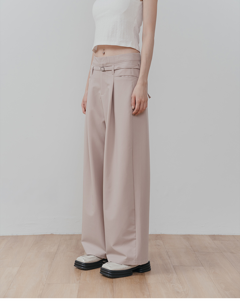Simple low-waisted wide-leg suit trousers with belt - Milk Tea Sizes S/M/L【04030524】in stock+pre-order