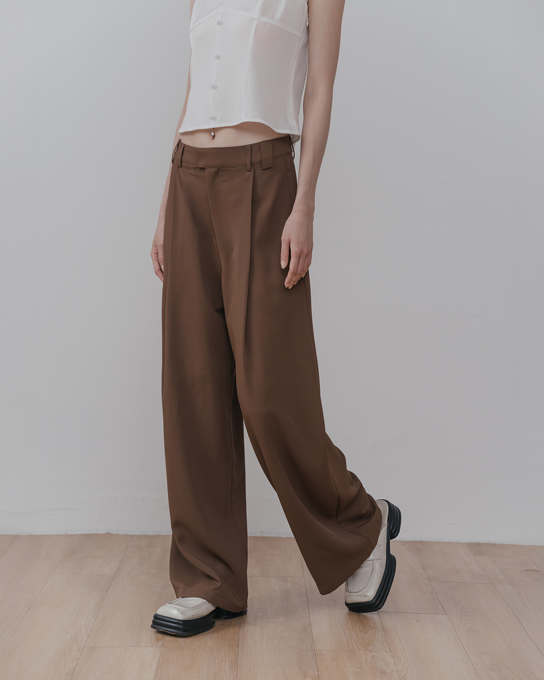 Simple pleated suit trousers - coffee style, S/M/L【04030527】in stock+pre-order