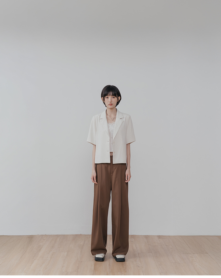 Simple pleated suit trousers - coffee style, S/M/L【04030527】in stock+pre-order