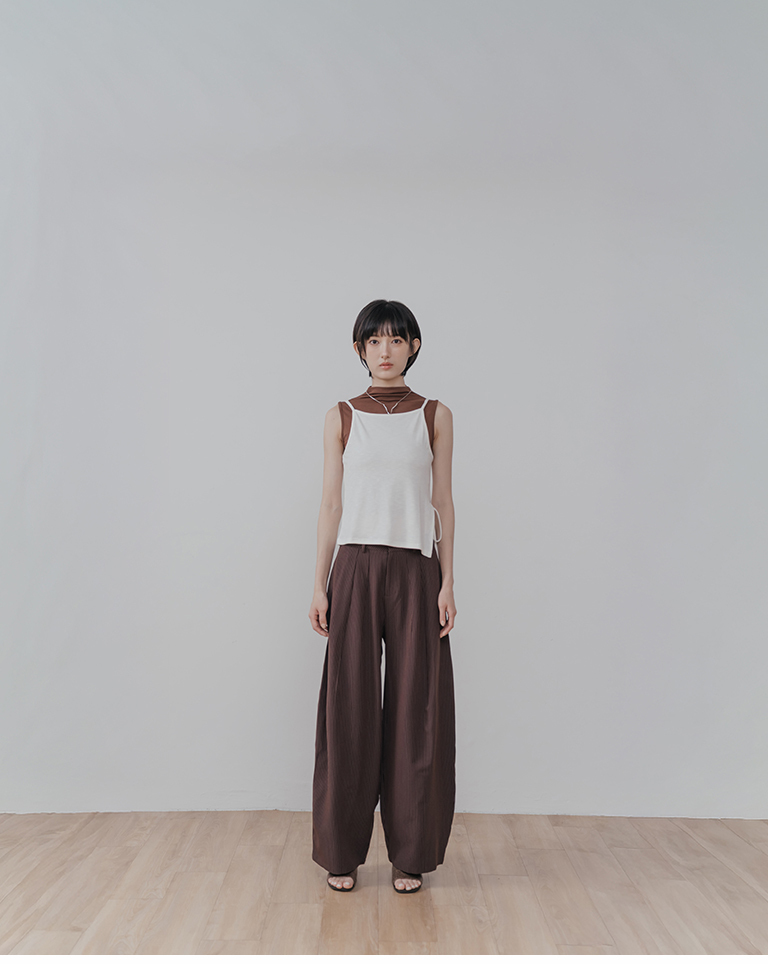 Striped pleated cocoon-shaped suit trousers - coffee style, S/M/L【04030533】in stock+pre-order