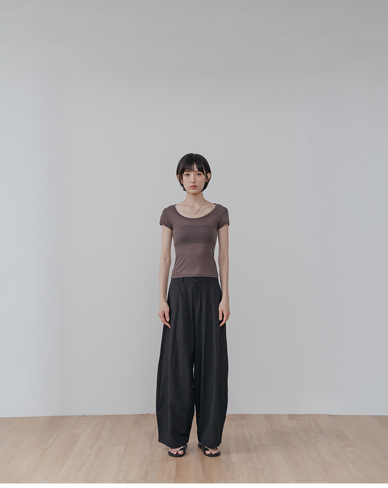 Striped pleated cocoon-shaped suit trousers - Black S/M/L【04030534】in stock+pre-order
