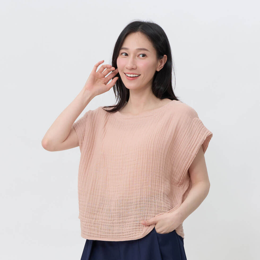 Emma Folded Sleeve Triple-Layer Cotton Top / Cherry Blossom Pink