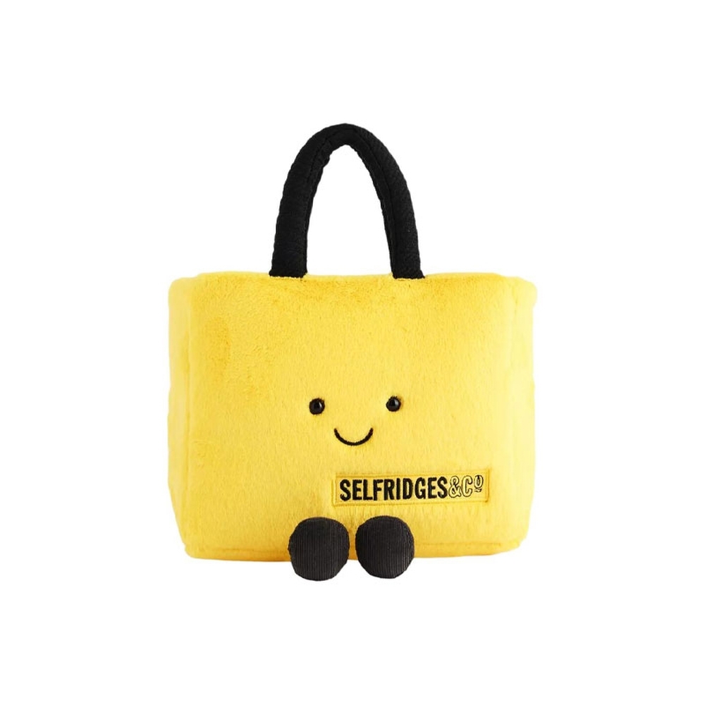 JELLYCAT 英國Selfridges百貨限定款 25周年 趣味微笑黃色購物袋 絨毛手提包