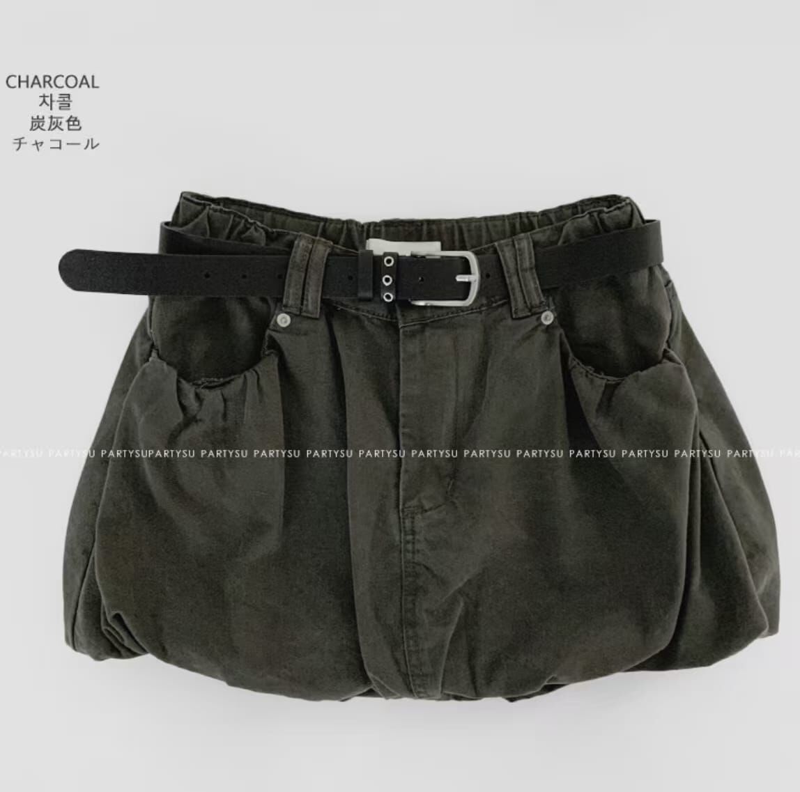 BF6408 腰帶泡泡牛仔短裙