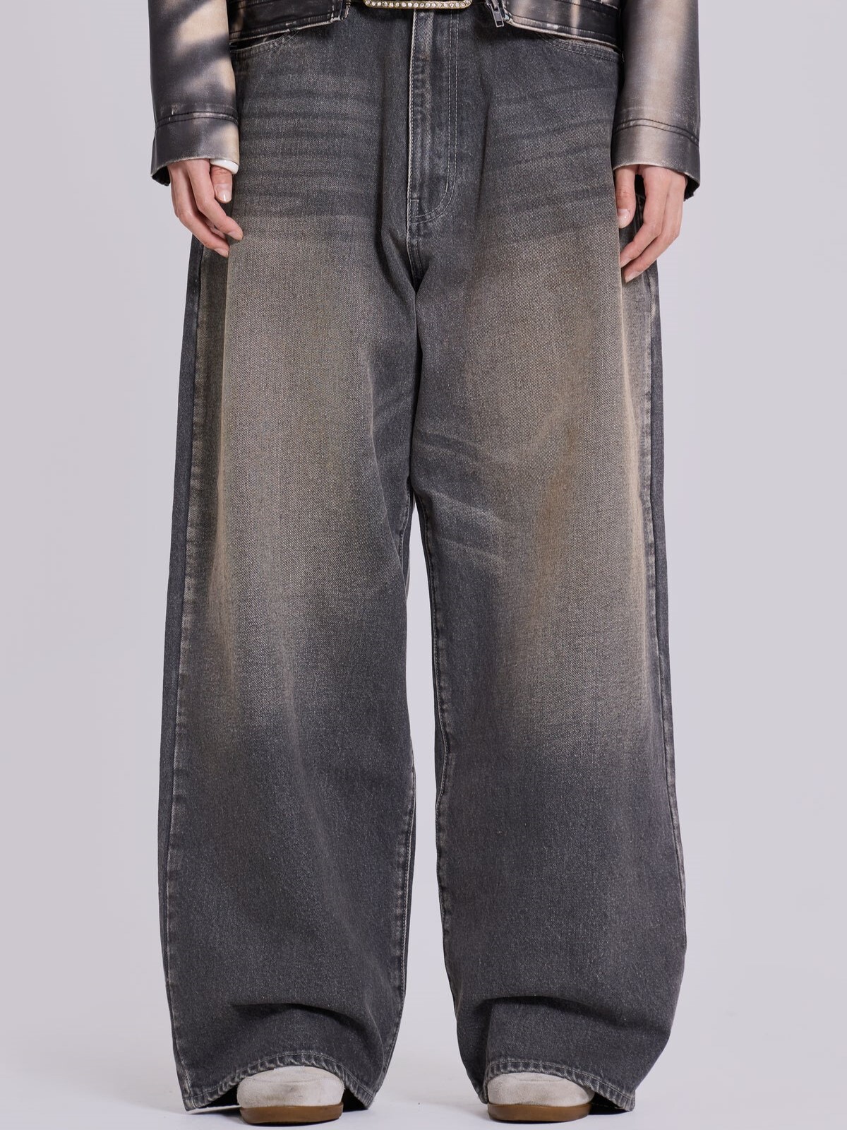 JADED LONDON 素面水洗做髒 闊腿牛仔褲 Grey Washed XL Colossus Jeans JMJE5297