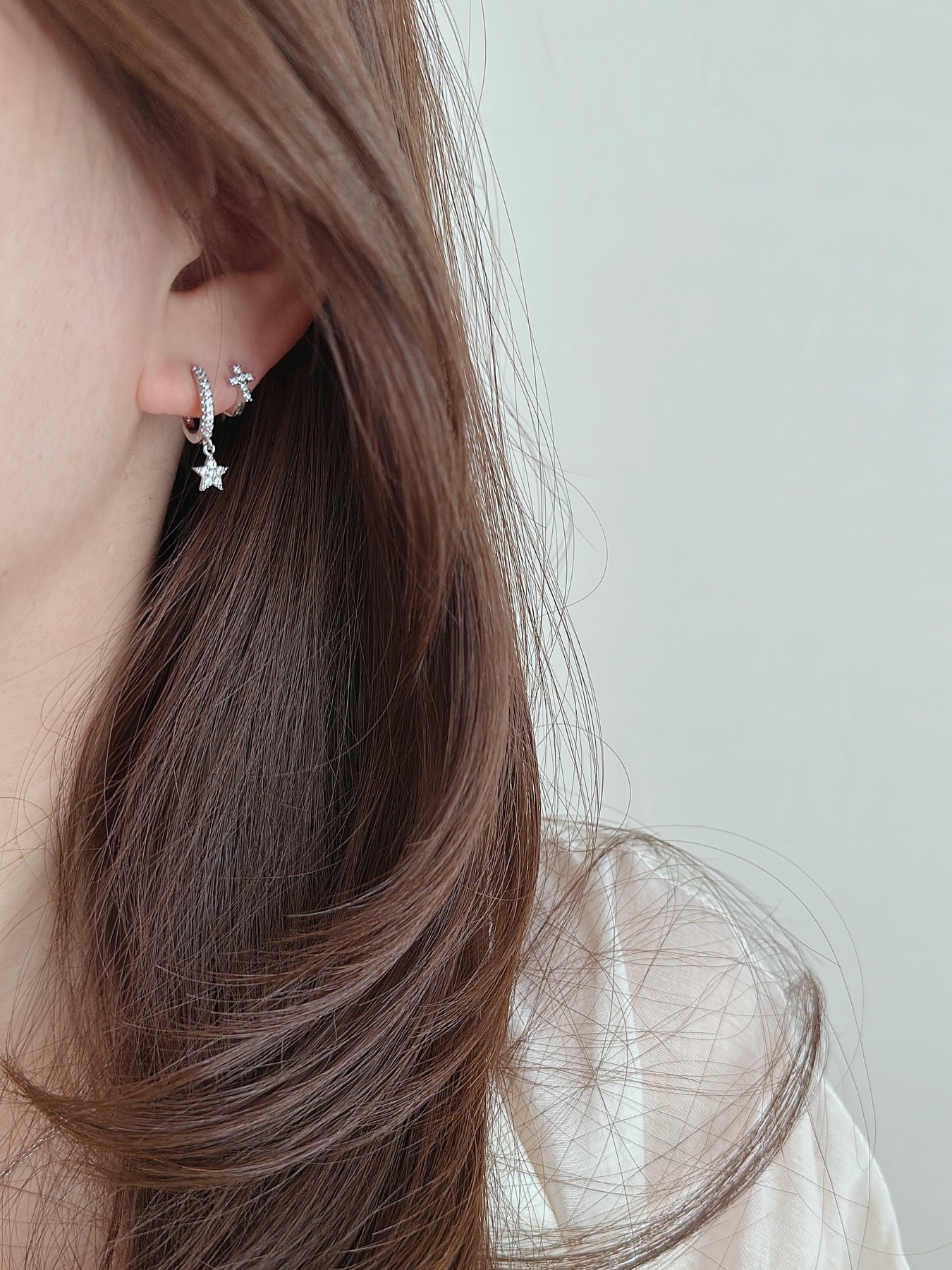 S925 shiny cross hoop pierce