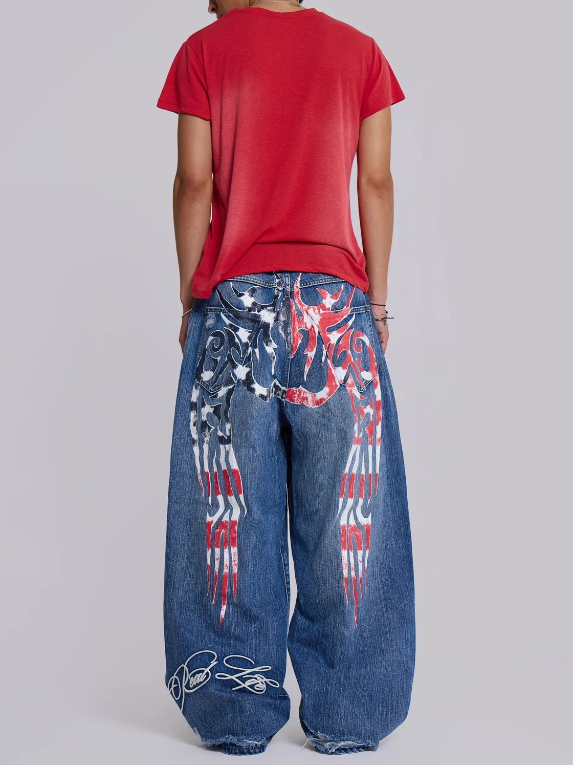 JADED LONDON 自由之鷹星旗條 巨型破壞闊腿牛仔褲 Eagle XL Colossus Jeans JMJE5766