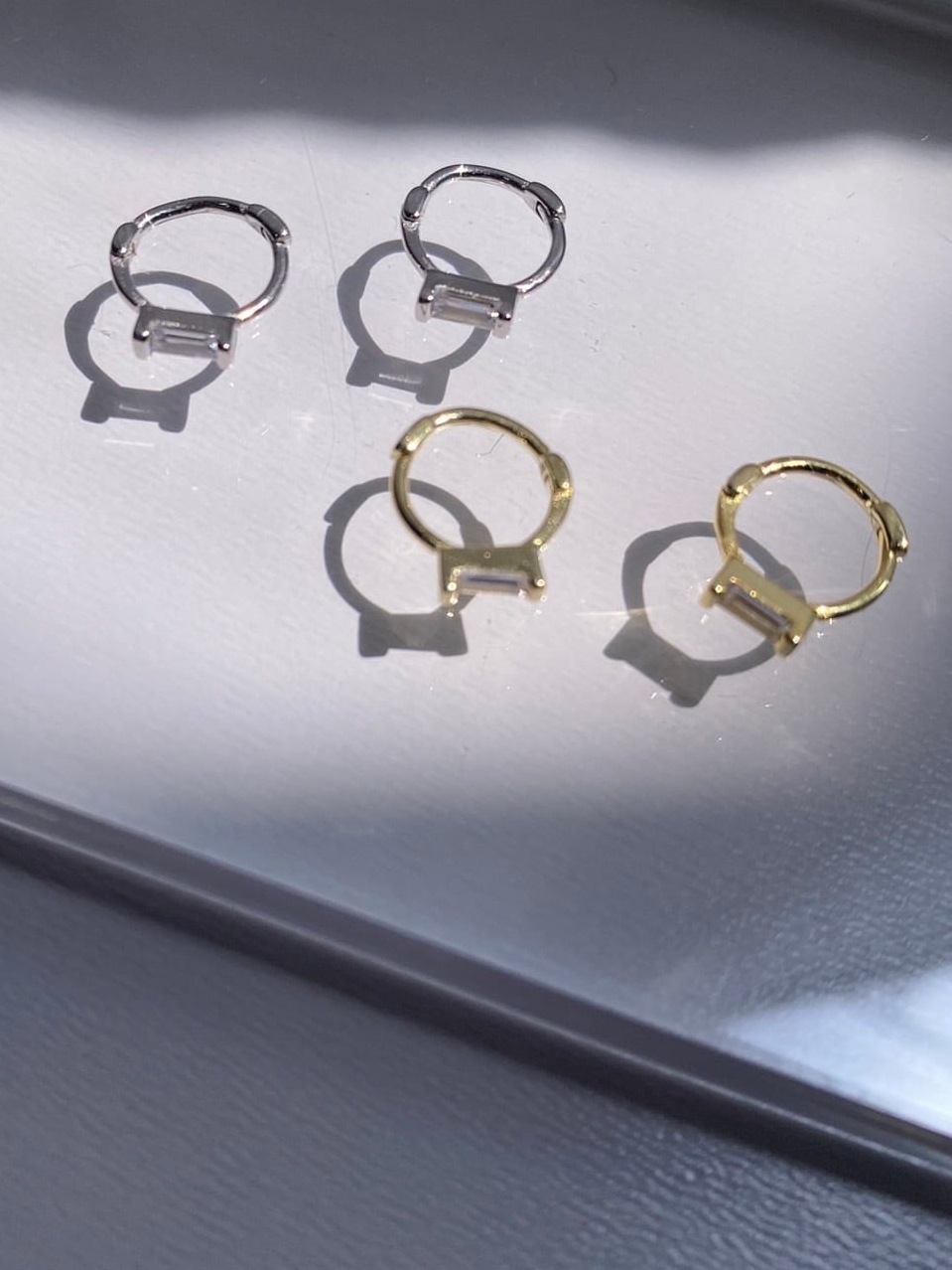 S925 square zircon hoop pierce