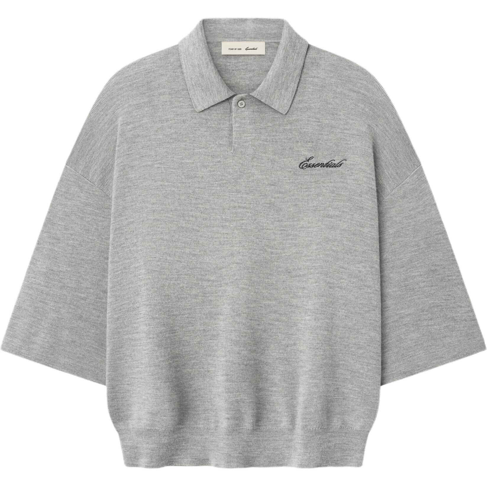 【代購】Fear Of God Essentials SS26 SIGNATURE 3/4 SLEEVE 90'S KNIT POLO CONCRETE HEATHER Sweater Unisex 192SP266962F